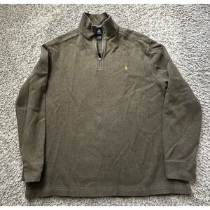 Vintage Polo Ralph Lauren Sweater Mens XL Green‎ Brown 100% Cotton 1/4 Zip USA